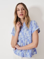 Crew Clothing Blue Short Sleeve Check Linen Blend Shirt - Image 1 of 5