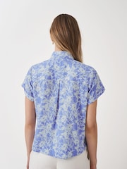Crew Clothing Blue Short Sleeve Check Linen Blend Shirt - Image 2 of 5