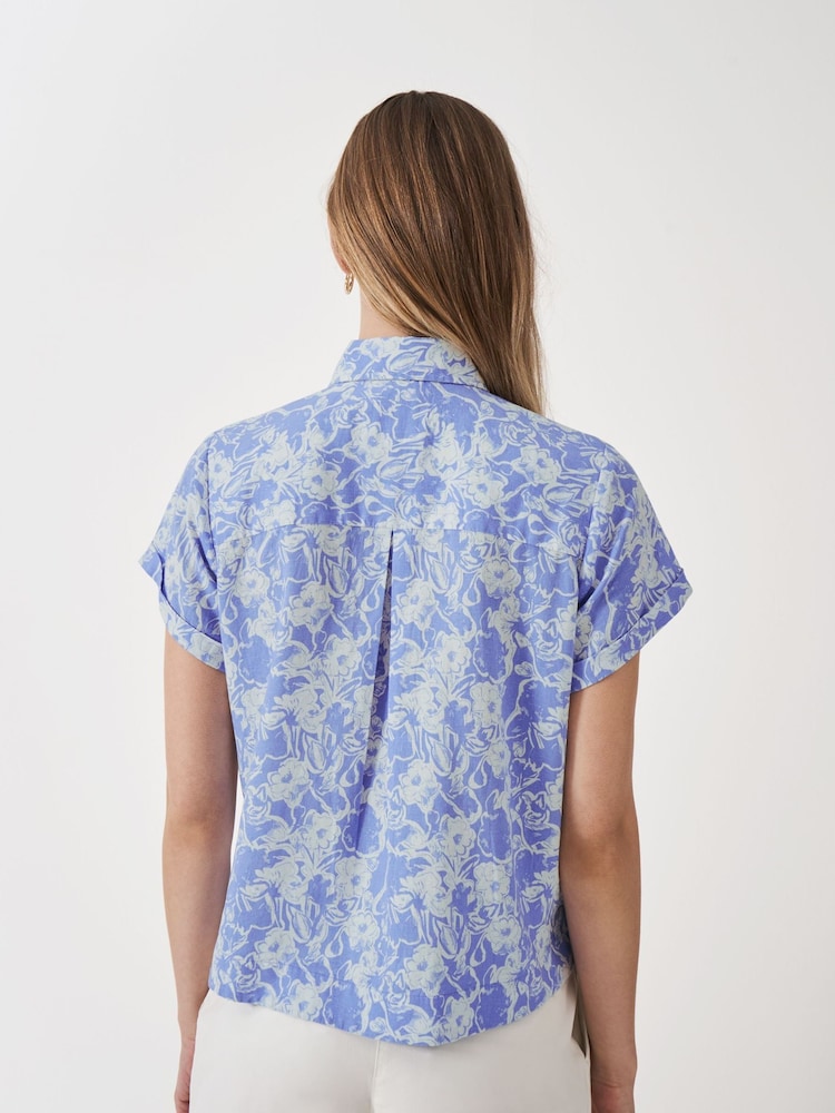 Crew Clothing Blue Short Sleeve Check Linen Blend Shirt - Image 2 of 5