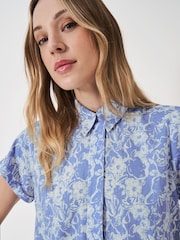 Crew Clothing Blue Short Sleeve Check Linen Blend Shirt - Image 4 of 5