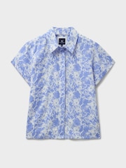 Crew Clothing Blue Short Sleeve Check Linen Blend Shirt - Image 5 of 5