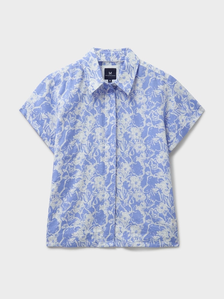 Crew Clothing Blue Short Sleeve Check Linen Blend Shirt - Image 5 of 5