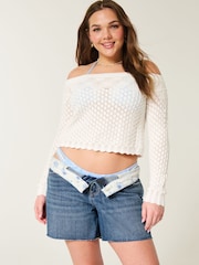 Hollister Baggy Raw Hem Blue Shorts - Image 1 of 4