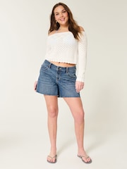 Hollister Baggy Raw Hem Blue Shorts - Image 2 of 4
