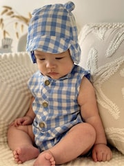 Purebaby Gingham Linen Blend Romper - Imagen 1 de 2