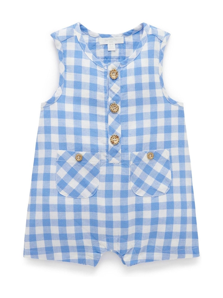Purebaby Gingham Linen Blend Romper - Imagen 2 de 2