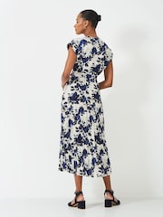Crew Clothing Blue Wrap Front Print Pleated Dress - Image 2 of 5