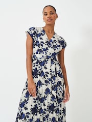 Crew Clothing Blue Wrap Front Print Pleated Dress - Image 3 of 5