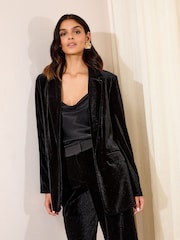 Friends Like These X Lucy Mecklenburgh Black Petite Velvet Blazer - Image 1 of 5