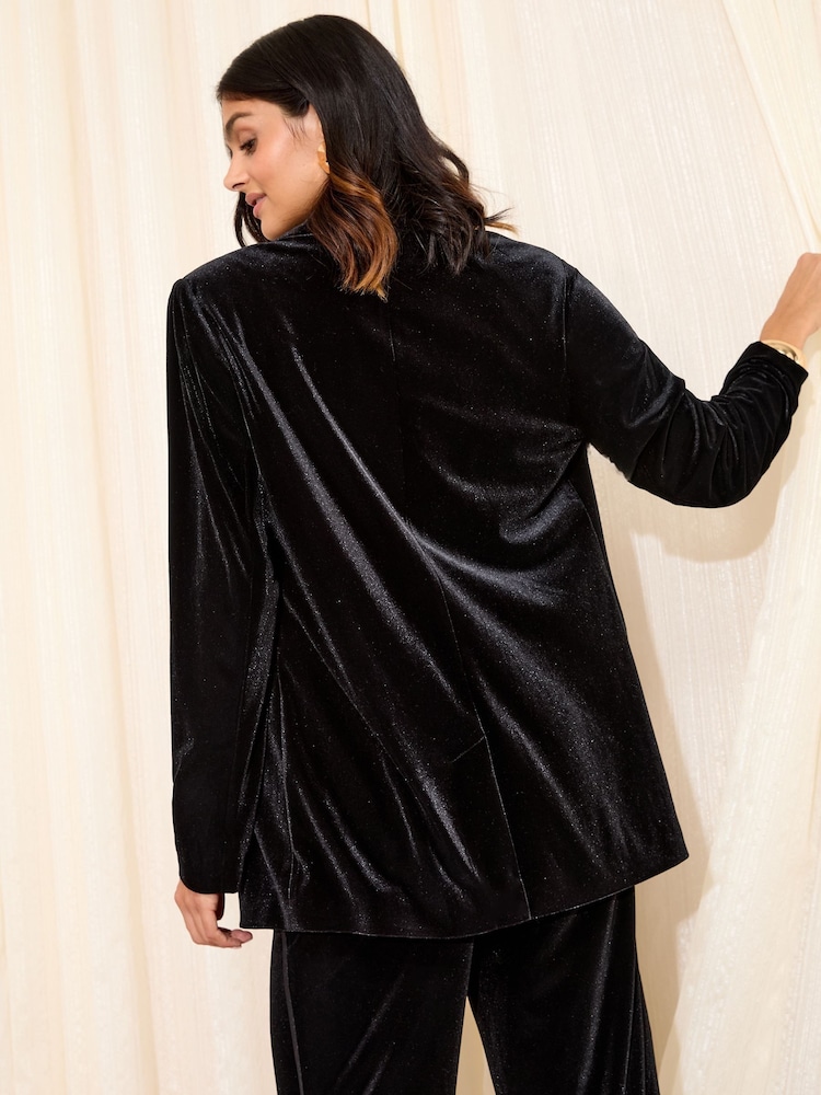 Friends Like These X Lucy Mecklenburgh Black Petite Velvet Blazer - Image 5 of 5