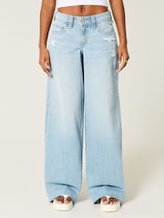 Hollister Blue Super Baggy Jeans With Destroyed Hems - Image 1 of 4