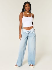 Hollister Blue Super Baggy Jeans With Destroyed Hems - Image 3 of 4