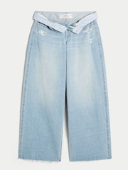 Hollister Blue Super Baggy Jeans With Destroyed Hems - Image 4 of 4