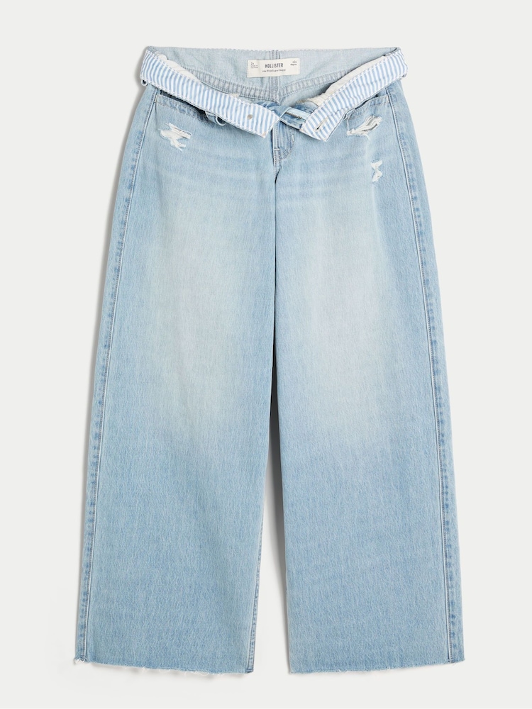 Hollister Blue Super Baggy Jeans With Destroyed Hems - Image 4 of 4