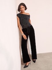 Friends Like These Black Petite Velvet Sequin Trousers - Image 3 of 5