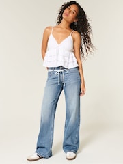 Hollister Blue Tie Waist Low Rise Baggy Jeans - Image 1 of 4