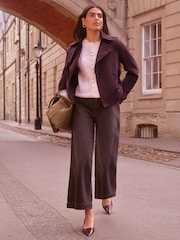 Love & Roses Burgundy Red Short Suede Trench Coat - Image 4 of 4