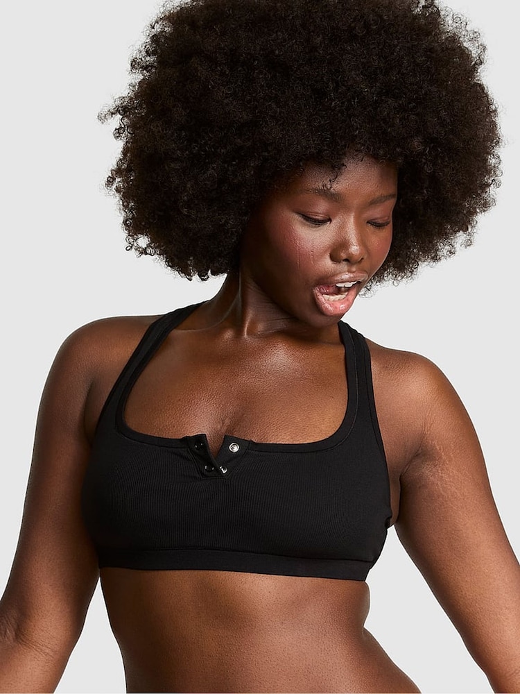 Victoria's Secret PINK Black Cotton Dorm Bralette - Image 1 of 3
