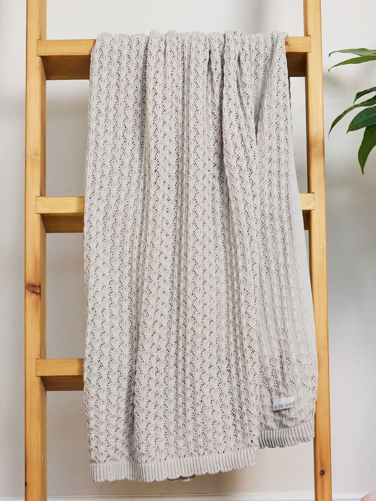 Natural - The Little Tailor Baby Scallop Design Pointelle 100% Cotton White Blanket - Imagen 1 de 3