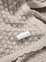 Natural - The Little Tailor Baby Scallop Design Pointelle 100% Cotton White Blanket - Imagen 2 de 3