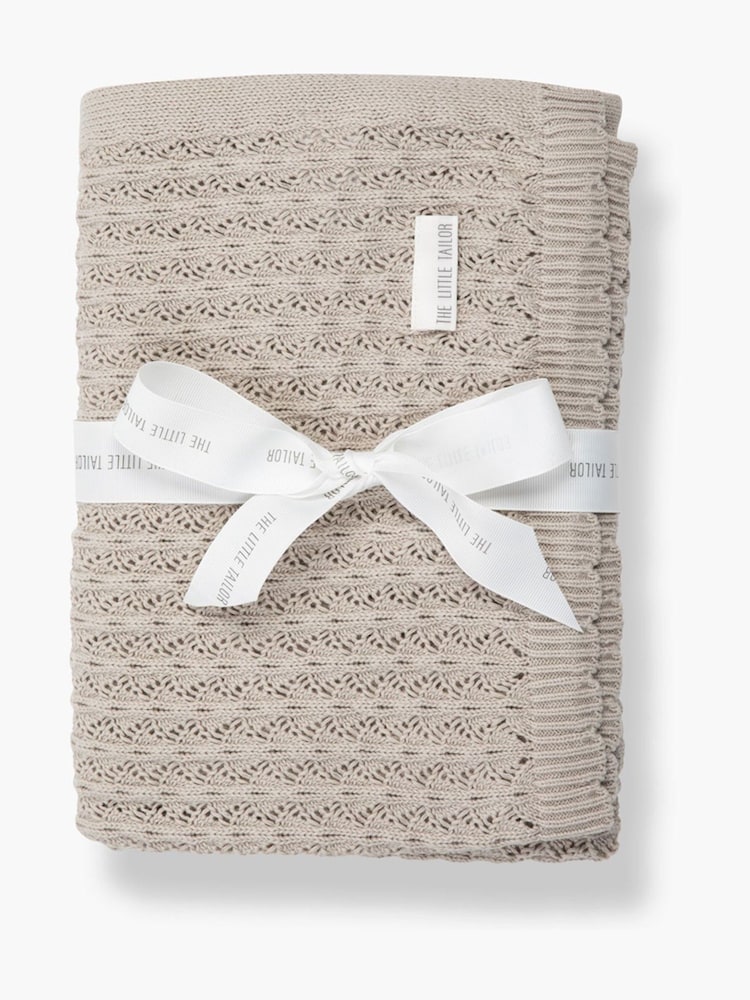 Natural - The Little Tailor Baby Scallop Design Pointelle 100% Cotton White Blanket - Imagen 3 de 3