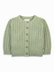 Verde - The Little Tailor Baby 100% Cotton Scallop Design Pointelle Cardigan - Imagen 3 de 6