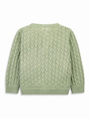 Verde - The Little Tailor Baby 100% Cotton Scallop Design Pointelle Cardigan - Imagen 4 de 6