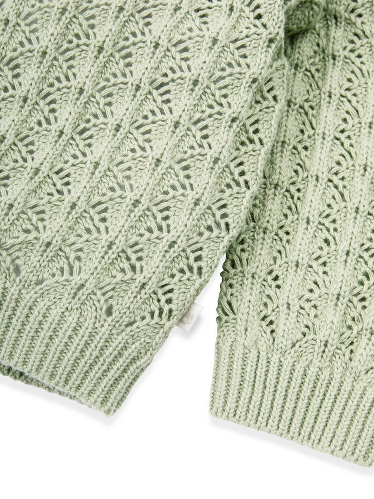 Verde - The Little Tailor Baby 100% Cotton Scallop Design Pointelle Cardigan - Imagen 6 de 6