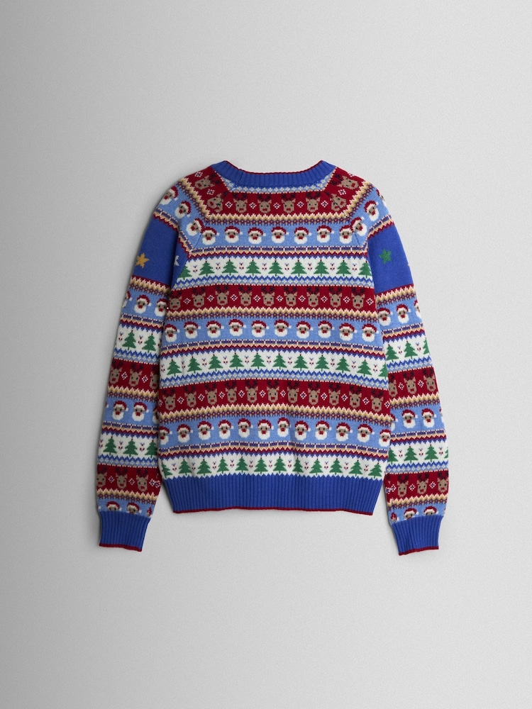 JoJo Maman Bébé Blue Men's Santa & Rocket Fairisle Jumper - Image 2 of 3