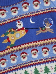 JoJo Maman Bébé Blue Men's Santa & Rocket Fairisle Jumper - Image 3 of 3