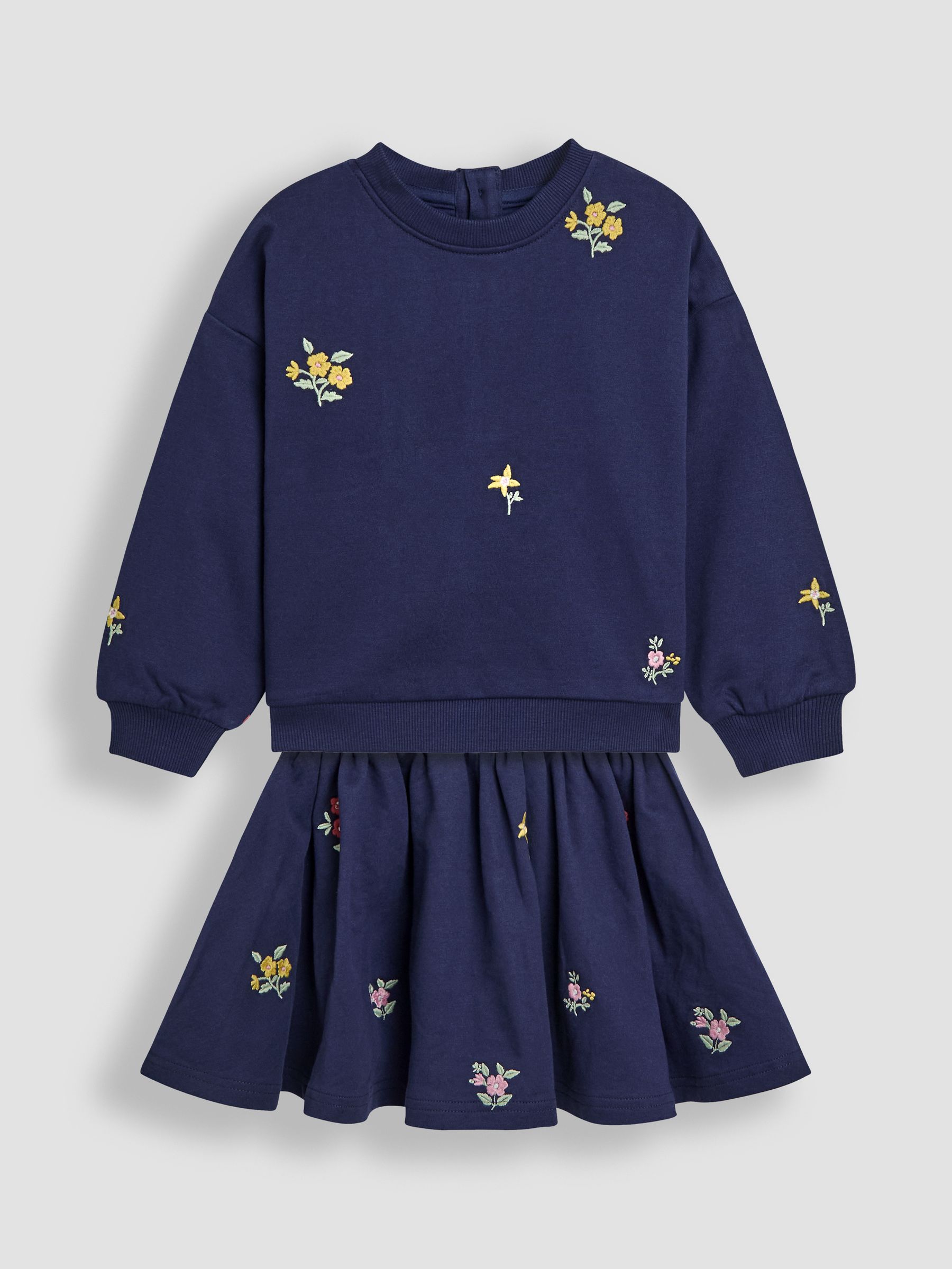JoJo Maman Bébé Blue Embroidered Sweatshirt & Skirt Set