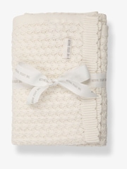Crema - The Little Tailor Baby Scallop Design Pointelle 100% Cotton White Blanket - Imagen 2 de 4