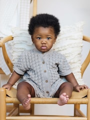 Natural - The Little Tailor Baby Scallop Design Pointelle Button Through 100% Cotton Romper - Imagen 1 de 5