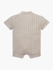 Natural - The Little Tailor Baby Scallop Design Pointelle Button Through 100% Cotton Romper - Imagen 3 de 5