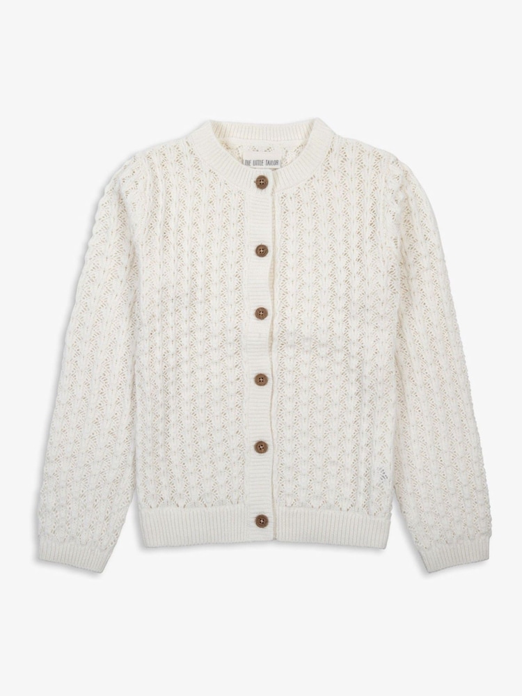 Crema - The Little Tailor Kids Cream 100% Cotton Scallop Design Pointelle Cardigan - Imagen 1 de 4