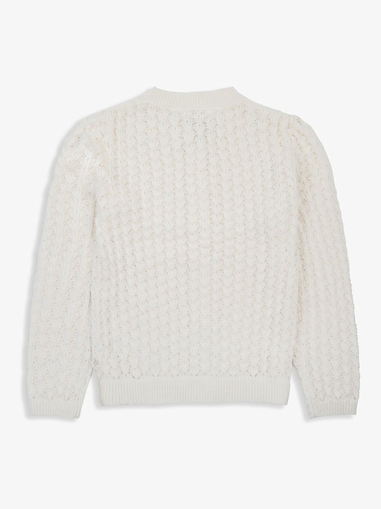 Crema - The Little Tailor Kids Cream 100% Cotton Scallop Design Pointelle Cardigan - Imagen 2 de 4