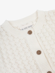 Crema - The Little Tailor Kids Cream 100% Cotton Scallop Design Pointelle Cardigan - Imagen 3 de 4