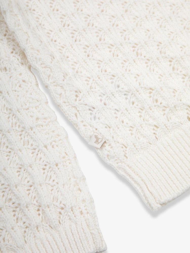 Crema - The Little Tailor Kids Cream 100% Cotton Scallop Design Pointelle Cardigan - Imagen 4 de 4