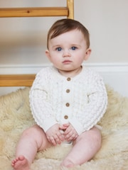 Crema - The Little Tailor Baby 100% Cotton Scallop Design Pointelle Cardigan - Imagen 1 de 7