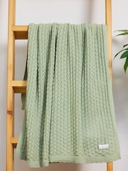 The Little Tailor Baby Scallop Design Pointelle 100% Cotton White Blanket - Image 1 of 4