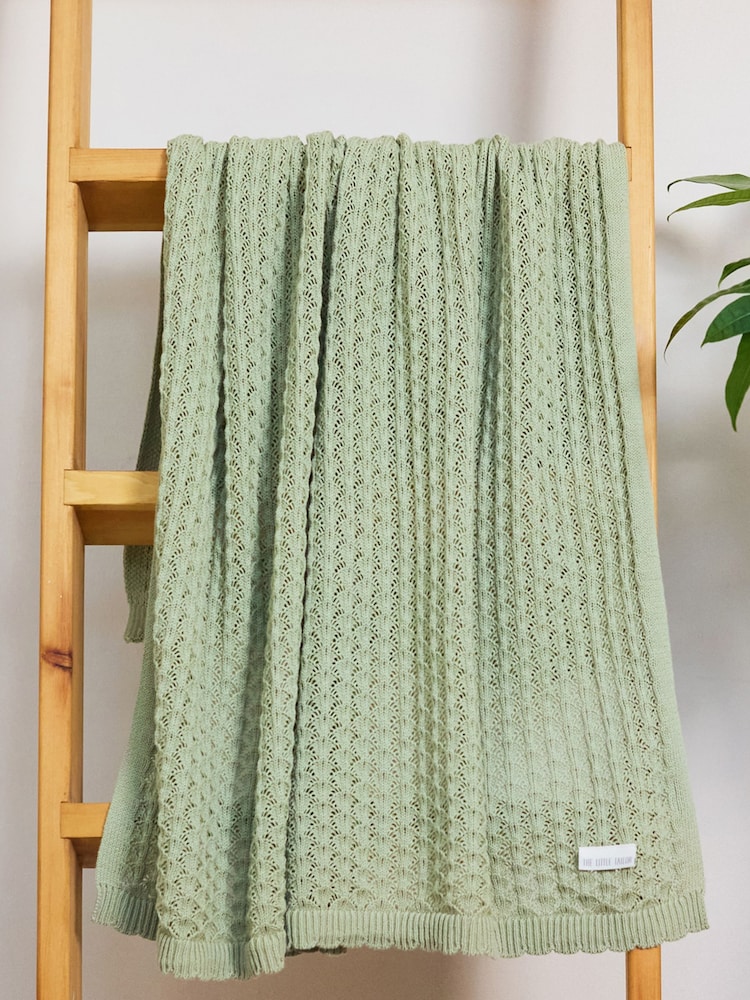 The Little Tailor Baby Scallop Design Pointelle 100% Cotton White Blanket - Image 1 of 4