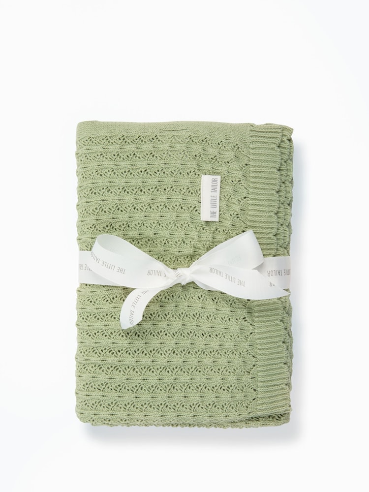 The Little Tailor Baby Scallop Design Pointelle 100% Cotton White Blanket - Image 2 of 4