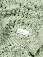 The Little Tailor Baby Scallop Design Pointelle 100% Cotton White Blanket - Image 4 of 4