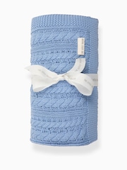 The Little Tailor Baby Blue Fisherman Cable Knitted 100% Cotton Blanket - Image 2 of 4