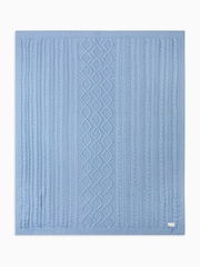 The Little Tailor Baby Blue Fisherman Cable Knitted 100% Cotton Blanket - Image 3 of 4
