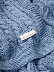 The Little Tailor Baby Blue Fisherman Cable Knitted 100% Cotton Blanket - Image 4 of 4
