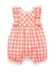 Purebaby Orange Gingham Romper - Image 1 of 4
