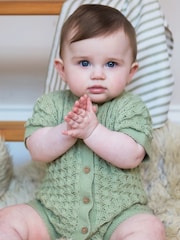 Verde - The Little Tailor Baby Scallop Design Pointelle Button Through 100% Cotton Romper - Imagen 1 de 6