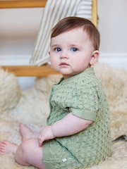 Verde - The Little Tailor Baby Scallop Design Pointelle Button Through 100% Cotton Romper - Imagen 2 de 6