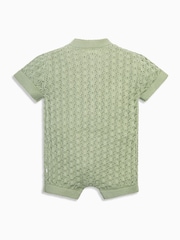 Verde - The Little Tailor Baby Scallop Design Pointelle Button Through 100% Cotton Romper - Imagen 4 de 6
